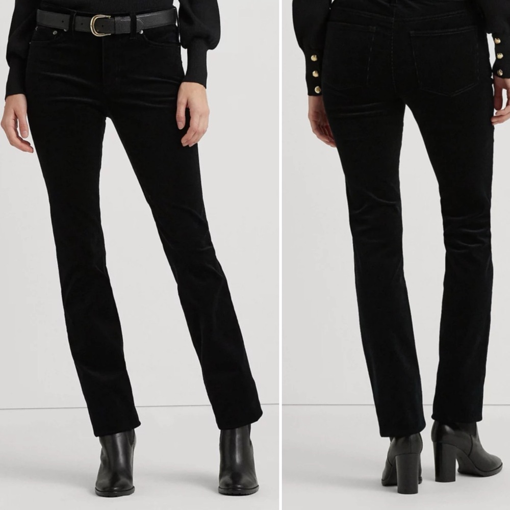 Lauren Ralph Lauren Black Corduroy Pants Classic Straight Sz 10 Mid-Rise Office